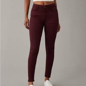 American Eagle Burgundy High Rise Skinny Jeans Size 2 XShort